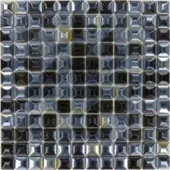 Edna Black Pillow 1x1 Glossy And Iridescent Glass Tile