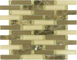 Crunched Walnut Brown 1x4 Glass And Stone Glossy Tile
