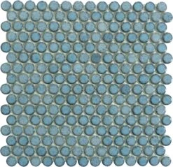 Greenwich Lafayette Blue Penny Round Recycled Glossy Glass Tile