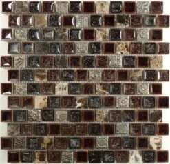 Offset Crocodile Road TS-920 Brown 7/8x7/8 Glass And Stone Polished Tile