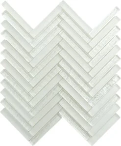 Alawai Shine Herringbone White Glossy And Frosted Glass Tile