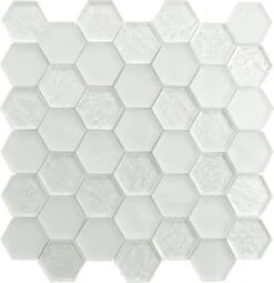 Alawai Shine Hexagon White Glossy And Frosted Glass Tile