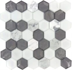 Aspen Grove Hexagon Silver Glossy Glass And Stone Tile