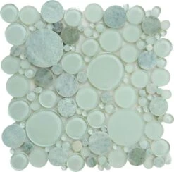 Bubble Moonstone Green Circles Glass And Stone Tile