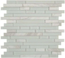 Ice White SES03 White Random Bricks Glass And Stone Glossy And Frosted Tile
