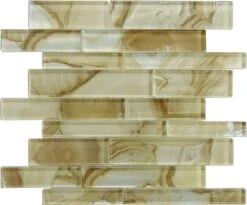 Cinnamon House Gold Random Brick Glossy Glass Tile