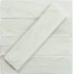 Elegant Swirl Porcelain Cloud White 3x12 Glossy Glass Subway Tile