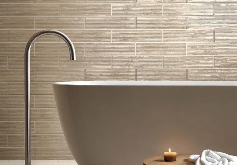 Groove Funk Beige 3x12 Glossy Porcelain Tile - Image 2