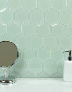 Liberated Lime 4x4 Beveled Hexagon Glossy Glass Tile