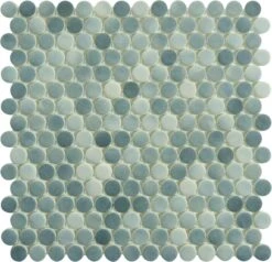Polka Dot Seashore Waves Blue Penny Round Recycled Matte Glass Tile