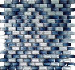 Antoinette Blue Mini Uniform Brick Glossy Glass Tile