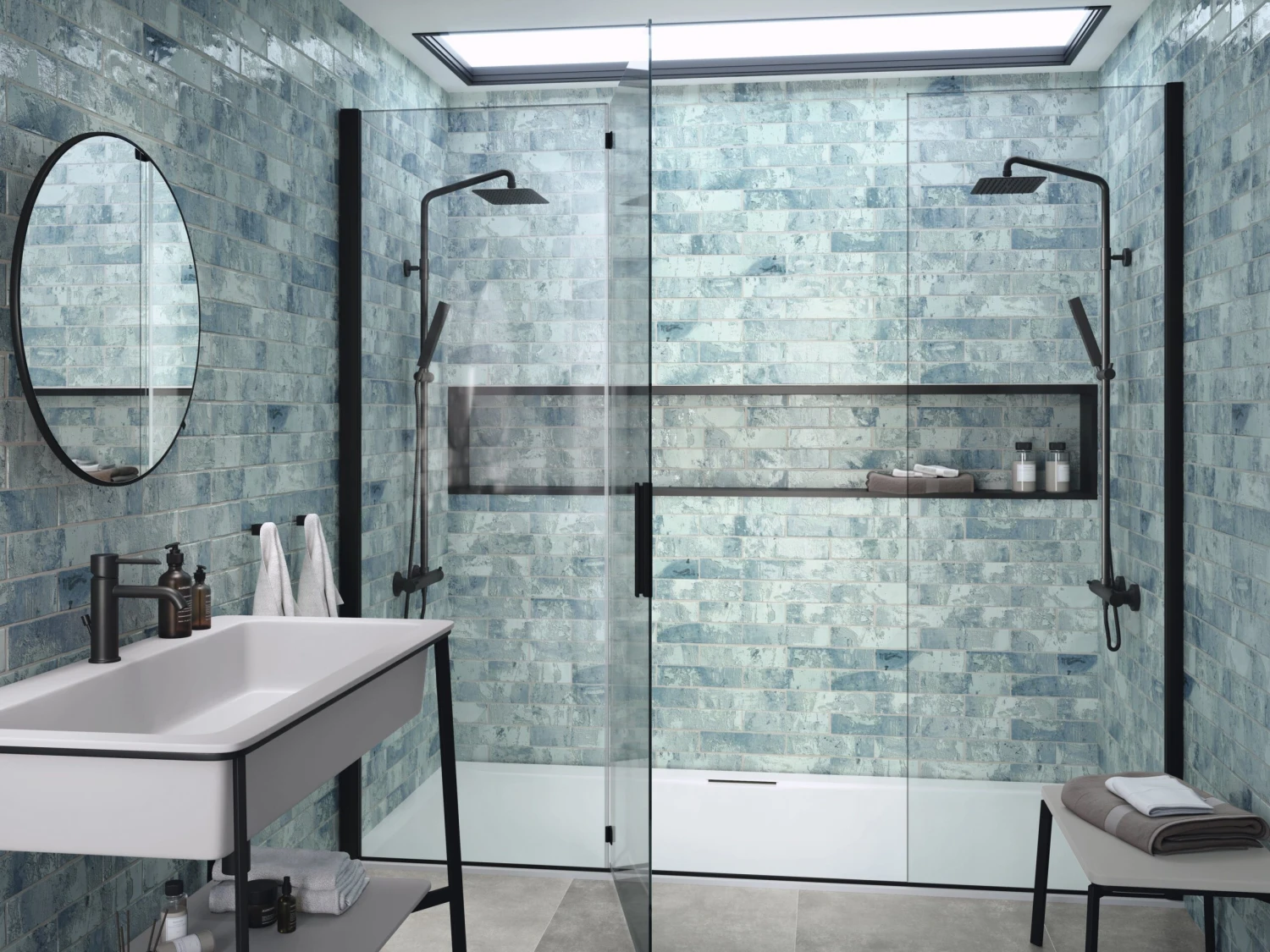 Rain Drops Teal Sky Blue 3x12 Glossy Ceramic Tile - Image 7