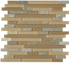 Contemporary Mocha GS20 Beige Random Bricks Glass And Slate Glossy And Unpolished Tile