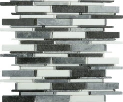 Cascade Mugworth Thassos White And Basalt Grey Random Bricks Polished Stone Tile