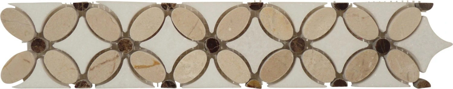 Crema Marfil, Emperador Dark And Thassos White Border Beige Flower Stone Tile