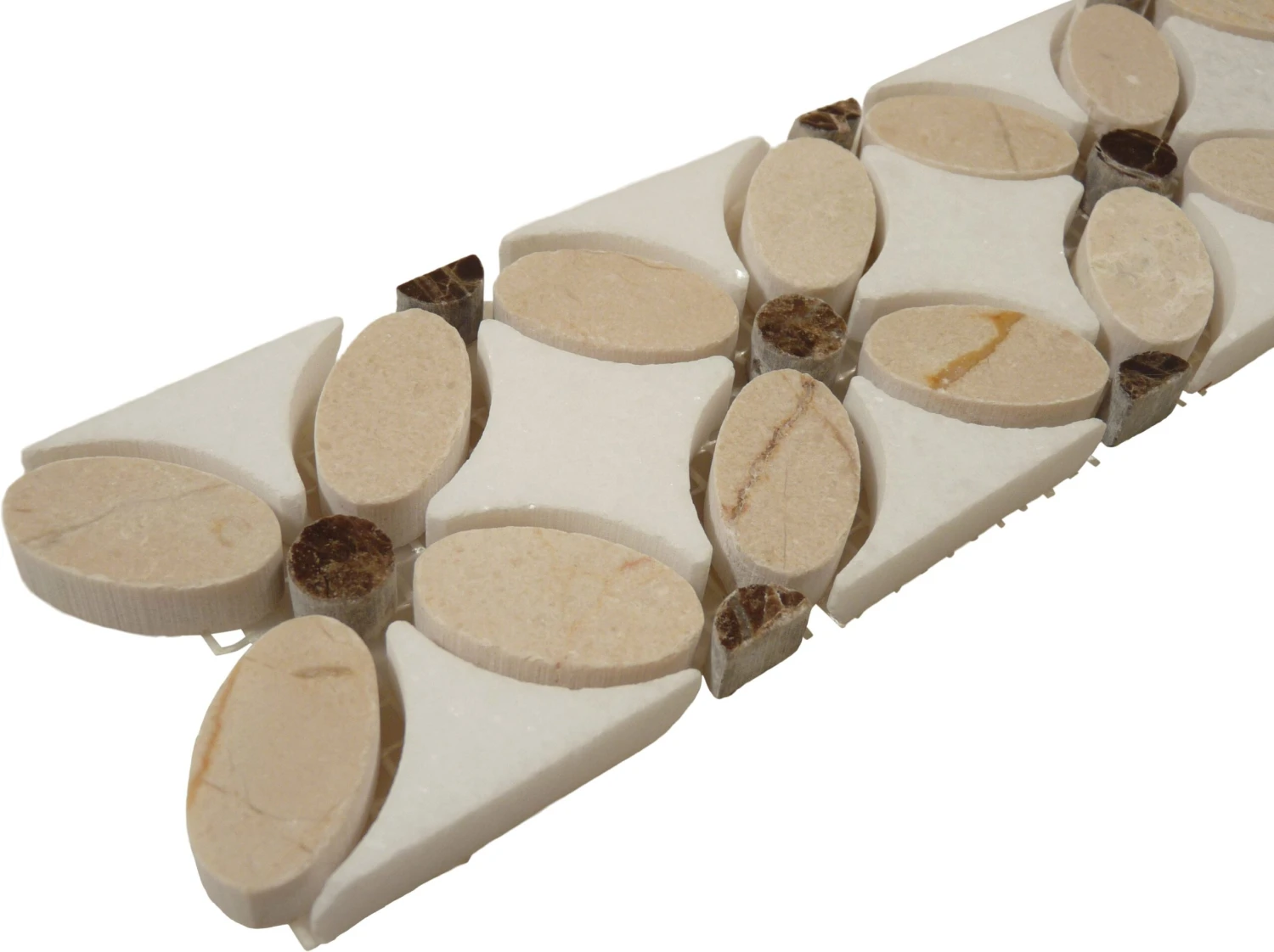 Crema Marfil, Emperador Dark And Thassos White Border Beige Flower Stone Tile - Image 2