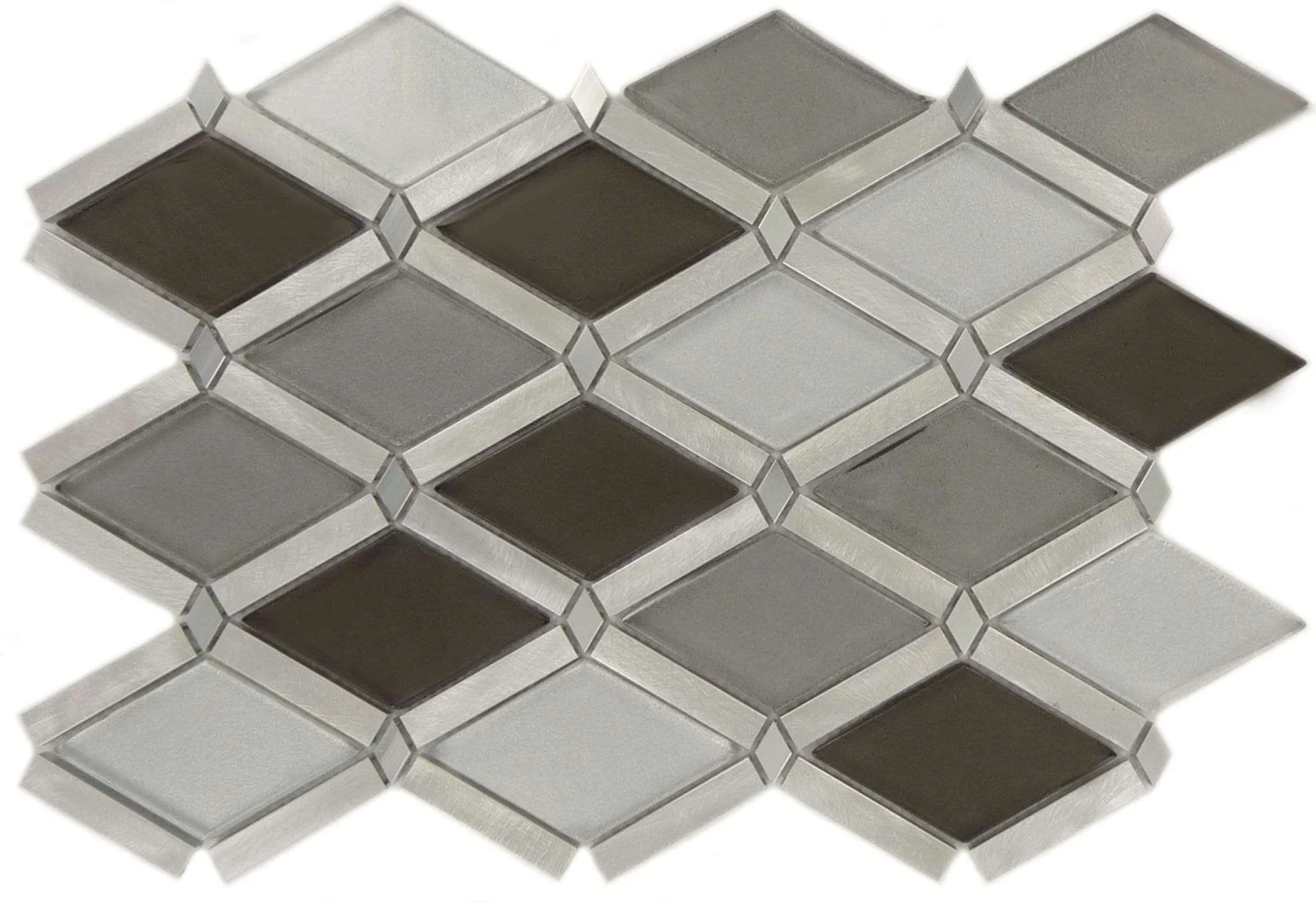 Silver Quill Diamond Silver Brushed Aluminum And Glass Tile