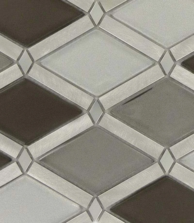 Silver Quill Diamond Silver Brushed Aluminum And Glass Tile - Image 2
