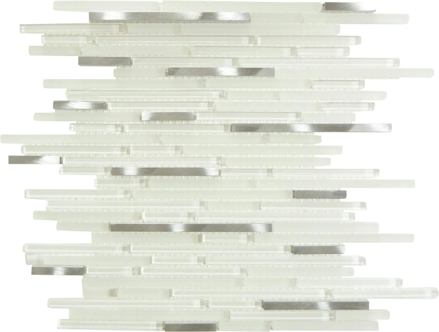 White Shadow White Random Bricks Glass And Metal Glossy And Frosted Tile