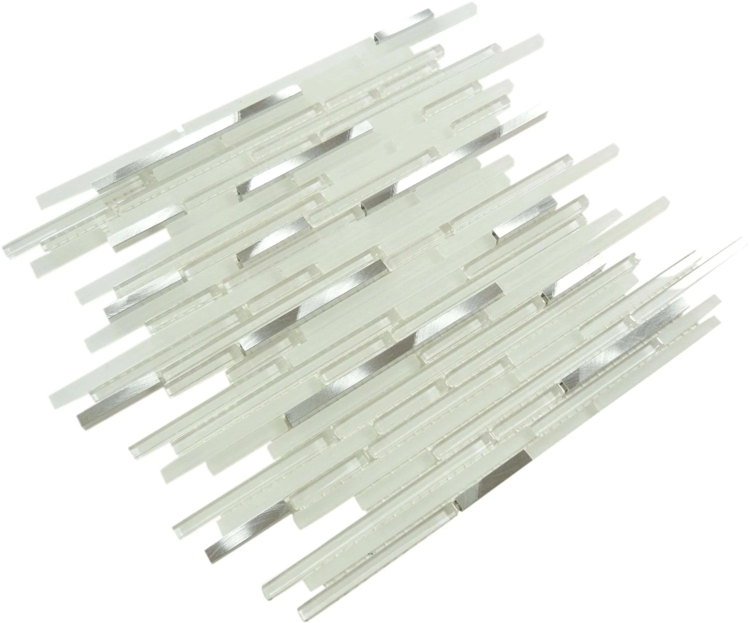 White Shadow White Random Bricks Glass And Metal Glossy And Frosted Tile - Image 3