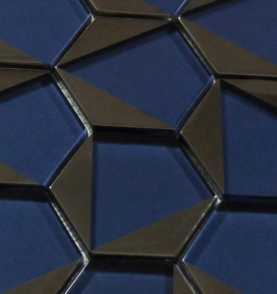 Castle Fort Brilliant Blue Hexagon Glossy Glass Tile - Image 4