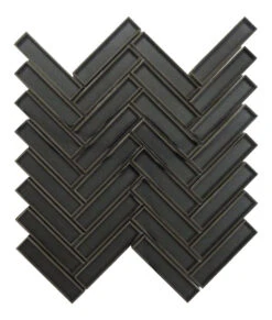 Castle Fort Gunmetal Grey Herringbone Glossy Glass Tile