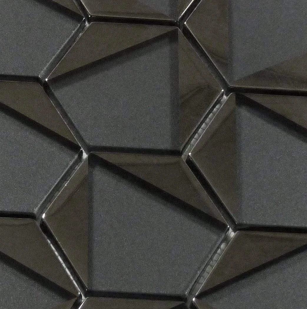 Castle Fort Gunmetal Grey Hexagon Glossy Glass Tile - Image 4