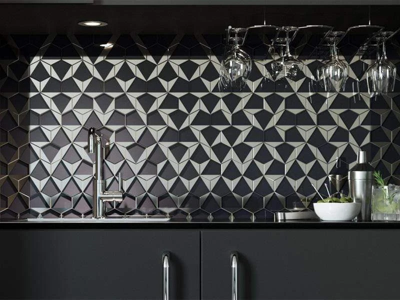Castle Fort Gunmetal Grey Hexagon Glossy Glass Tile - Image 5