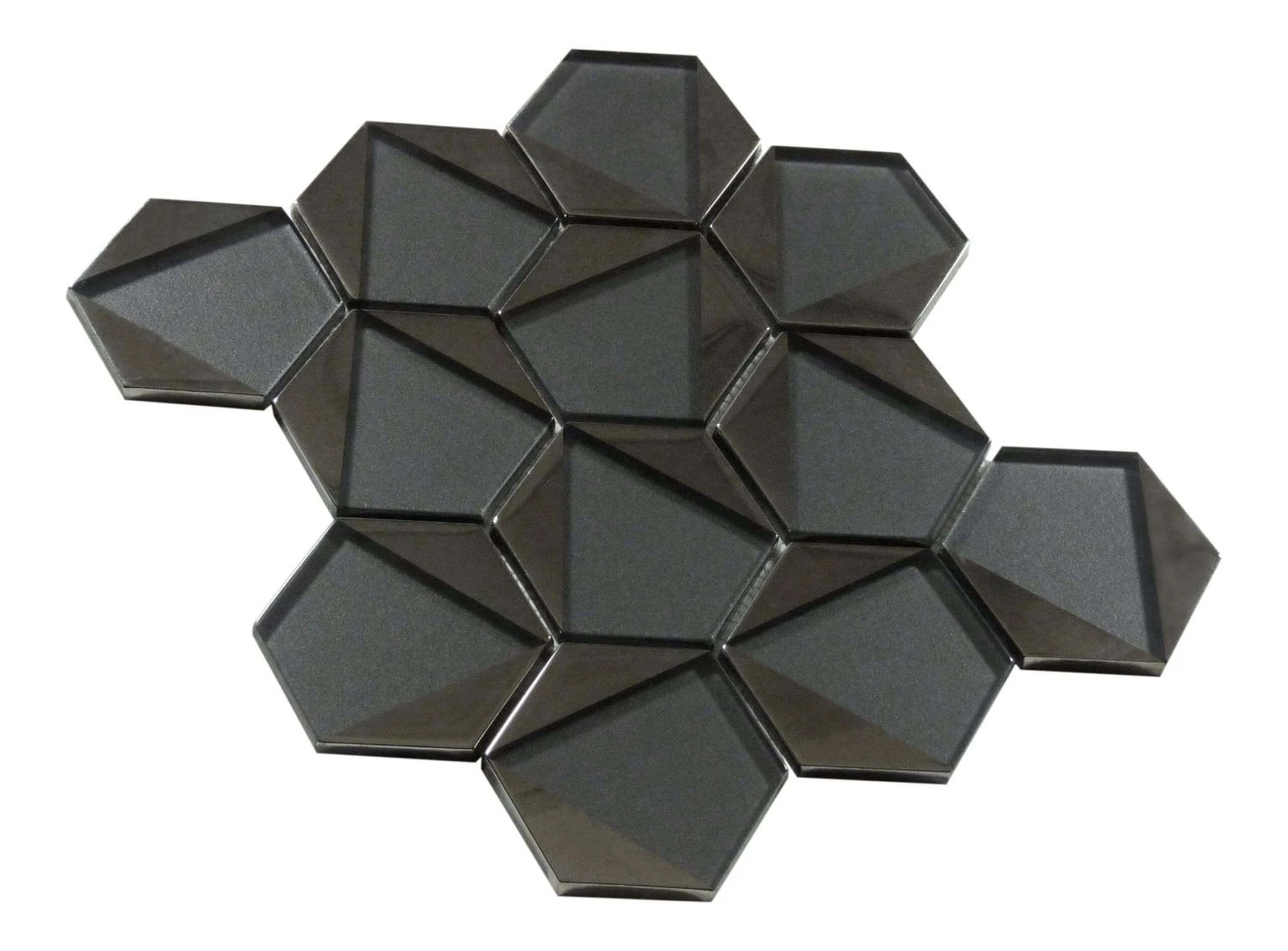 Castle Fort Gunmetal Grey Hexagon Glossy Glass Tile - Image 3