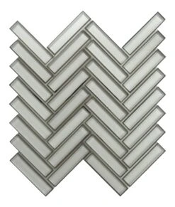 Castle Fort Pacific Pearl White Herringbone Glossy Glass Tile