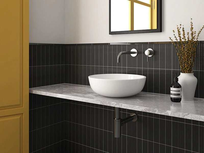 Ridge Black Deco Glossy 2x8 Ceramic Tile - Image 4