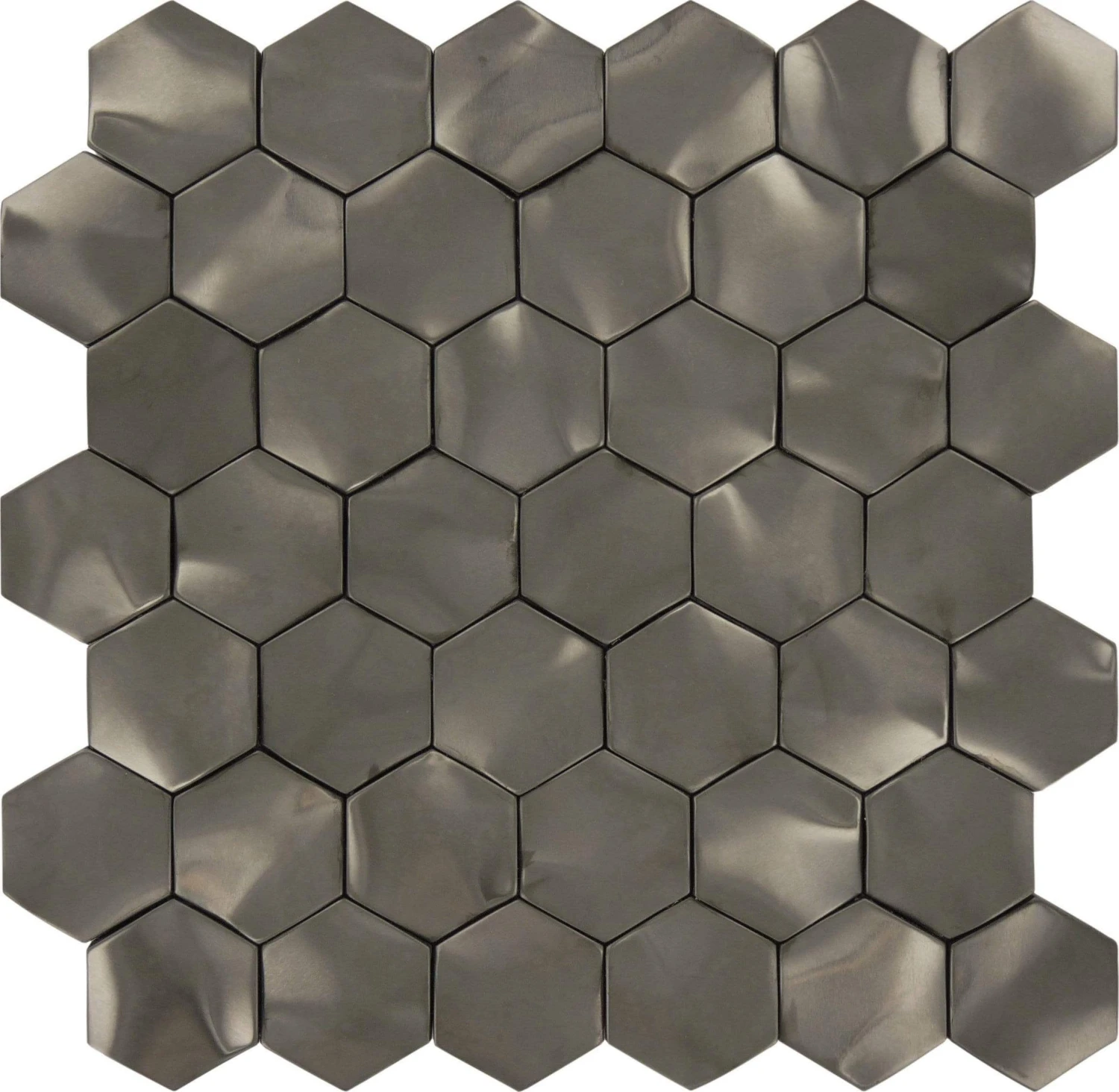 3D Gun Metal Grey 2x2 Hexagon Metal Tile