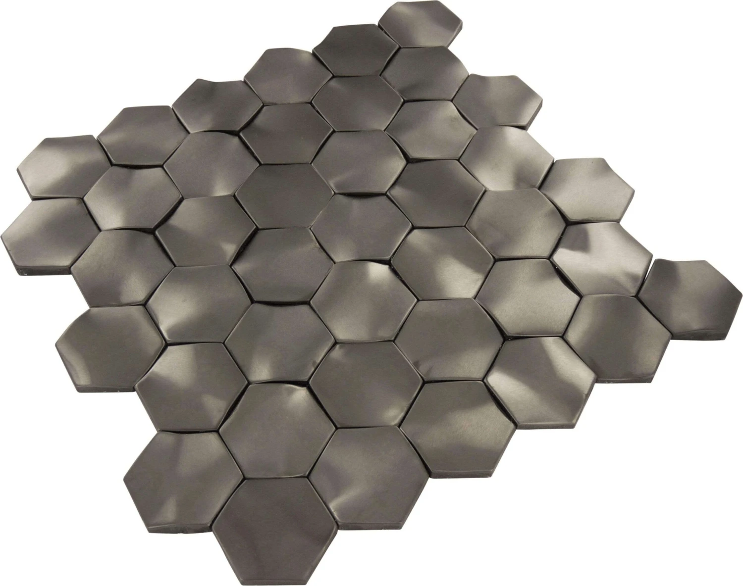 3D Gun Metal Grey 2x2 Hexagon Metal Tile - Image 3