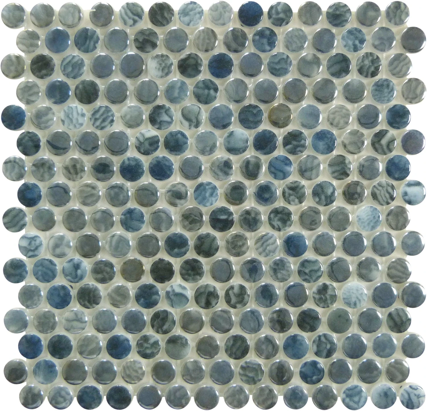 Vanguard Arrecife Grey Penny Round Glossy Glass Tile