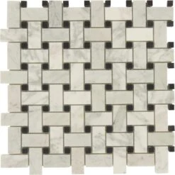 Basketweave White Carrara And Black Marquina Polished Stone Tile