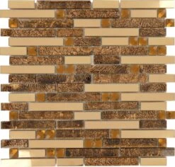 Antique Brown Random Bricks Glass And Metal Tile