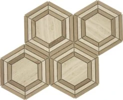Cave Hexagon Wooden Beige And Brown Polished Stone Tile
