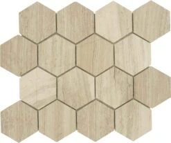 Hexagon Wooden Beige Polished Stone Tile