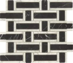 Martha Black Marquina And White Carrara Polished Stone Tile