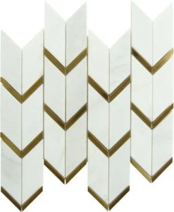 Natural Bianco White And Gold Metal Chevron Stone Tile