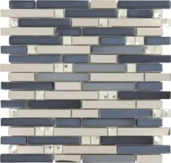 Crystal Black Random Bricks Glass And Metal Iridescent Tile