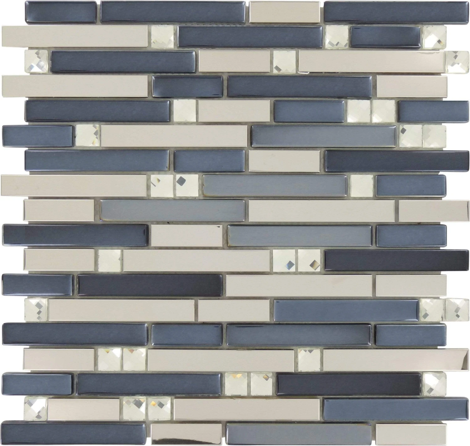 Crystal Black Random Bricks Glass And Metal Iridescent Tile