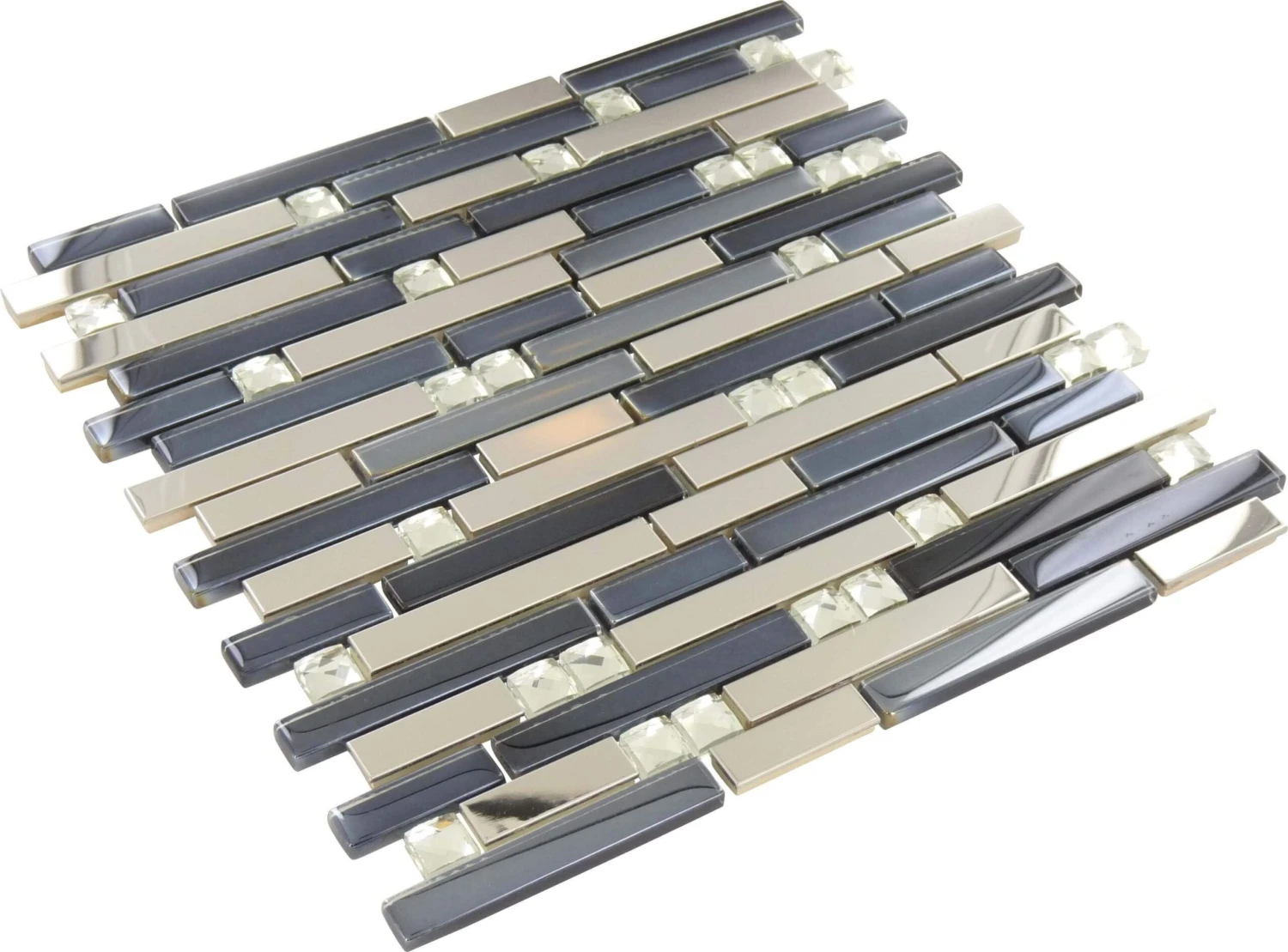 Crystal Black Random Bricks Glass And Metal Iridescent Tile - Image 3