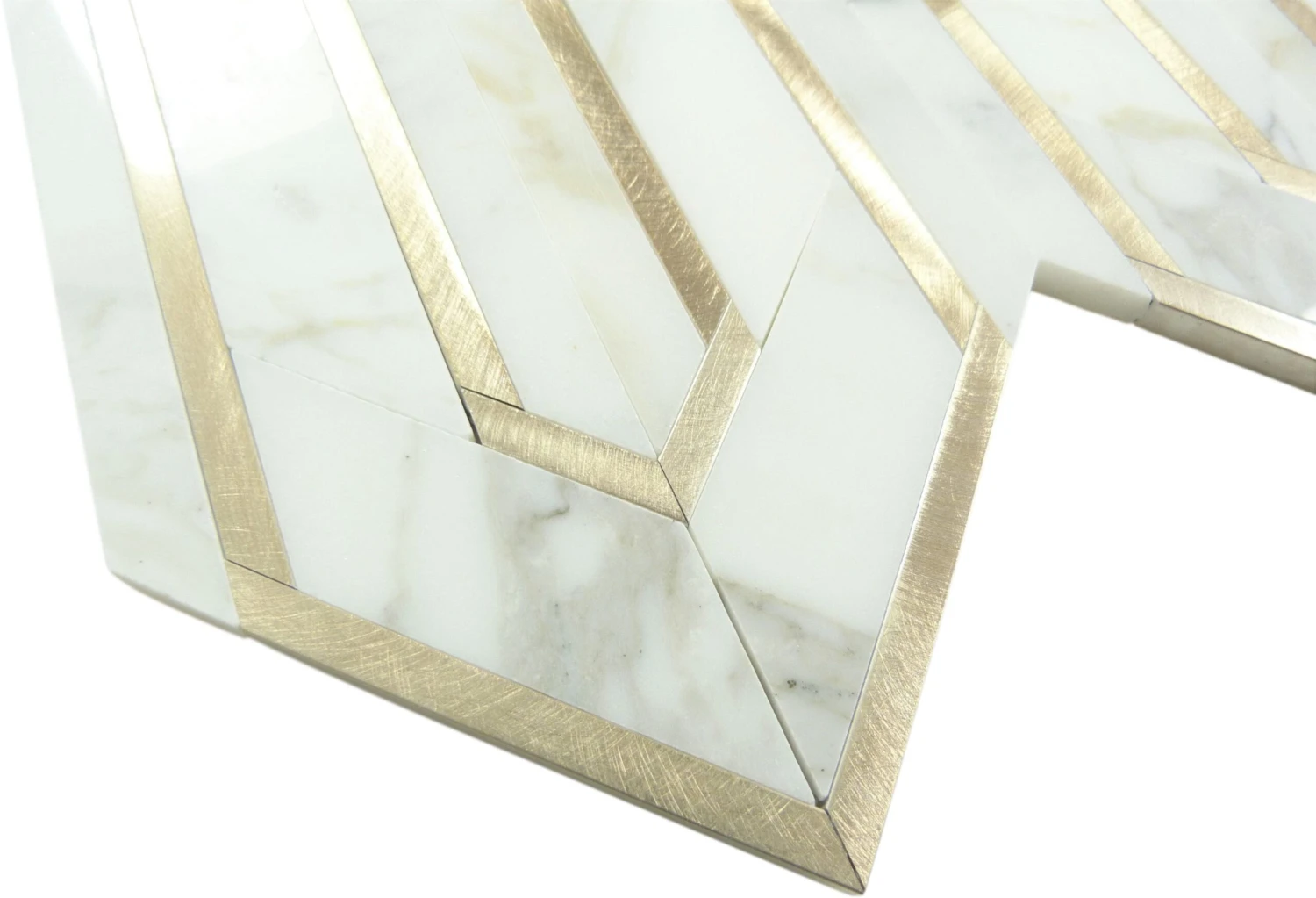 Tri Contour Carrara And Gold Metal Tile - Image 2