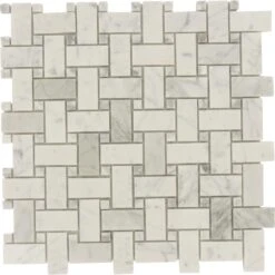 Basket Weave Carrara Polished Stone Tile