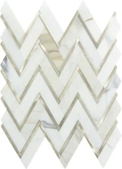 Zig Zag Calacatta White And Gold Metal Tile