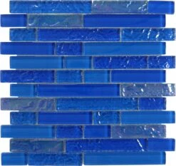 Bimini Random Blue Brick Glossy And Iridescent Glass Tile