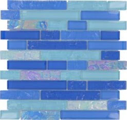 Nassau Random Blue Brick Glossy And Iridescent Glass Tile